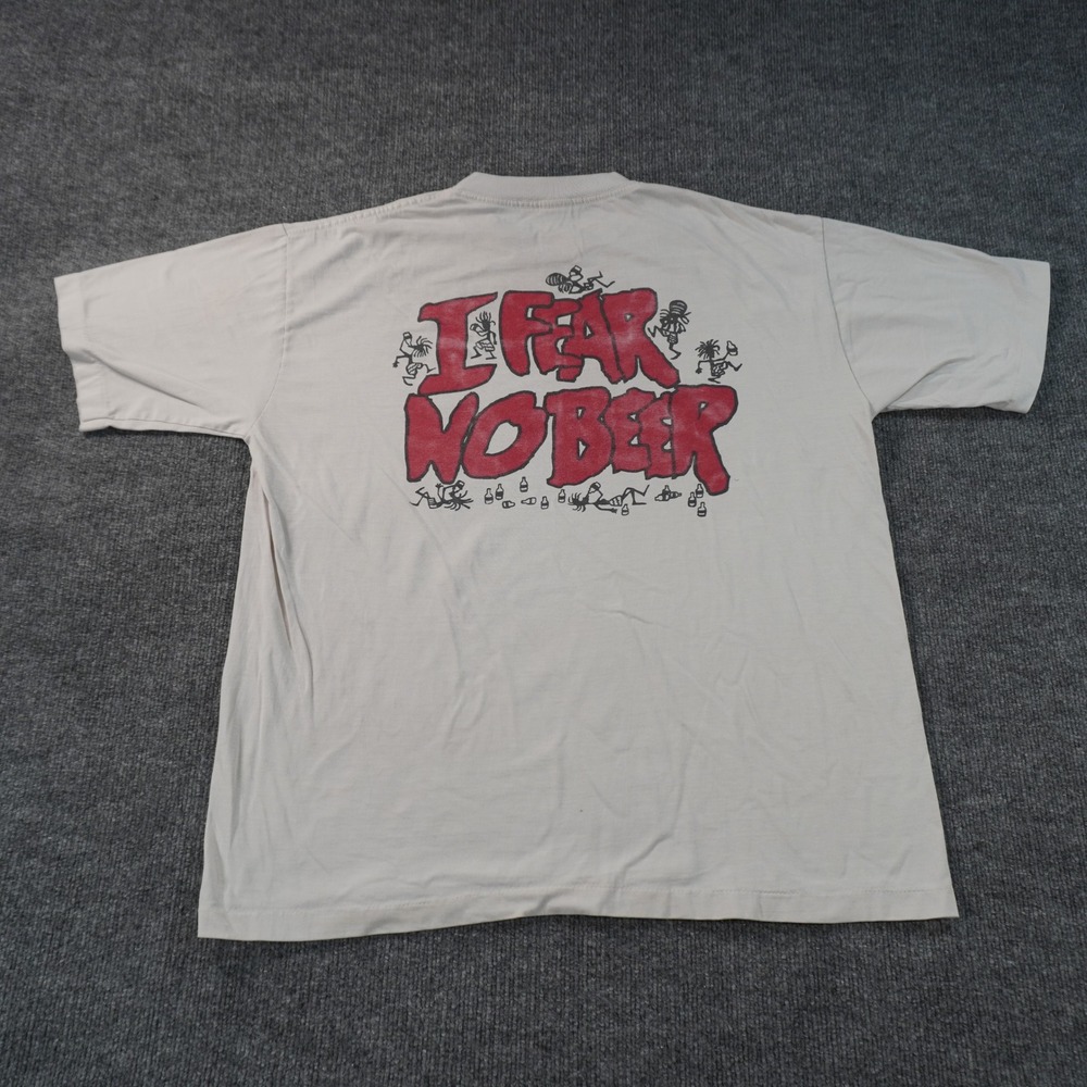 Vintage Beer Graphic Tee Mens XL Tan I Fear No Beer Cancun Mexico Souvenir